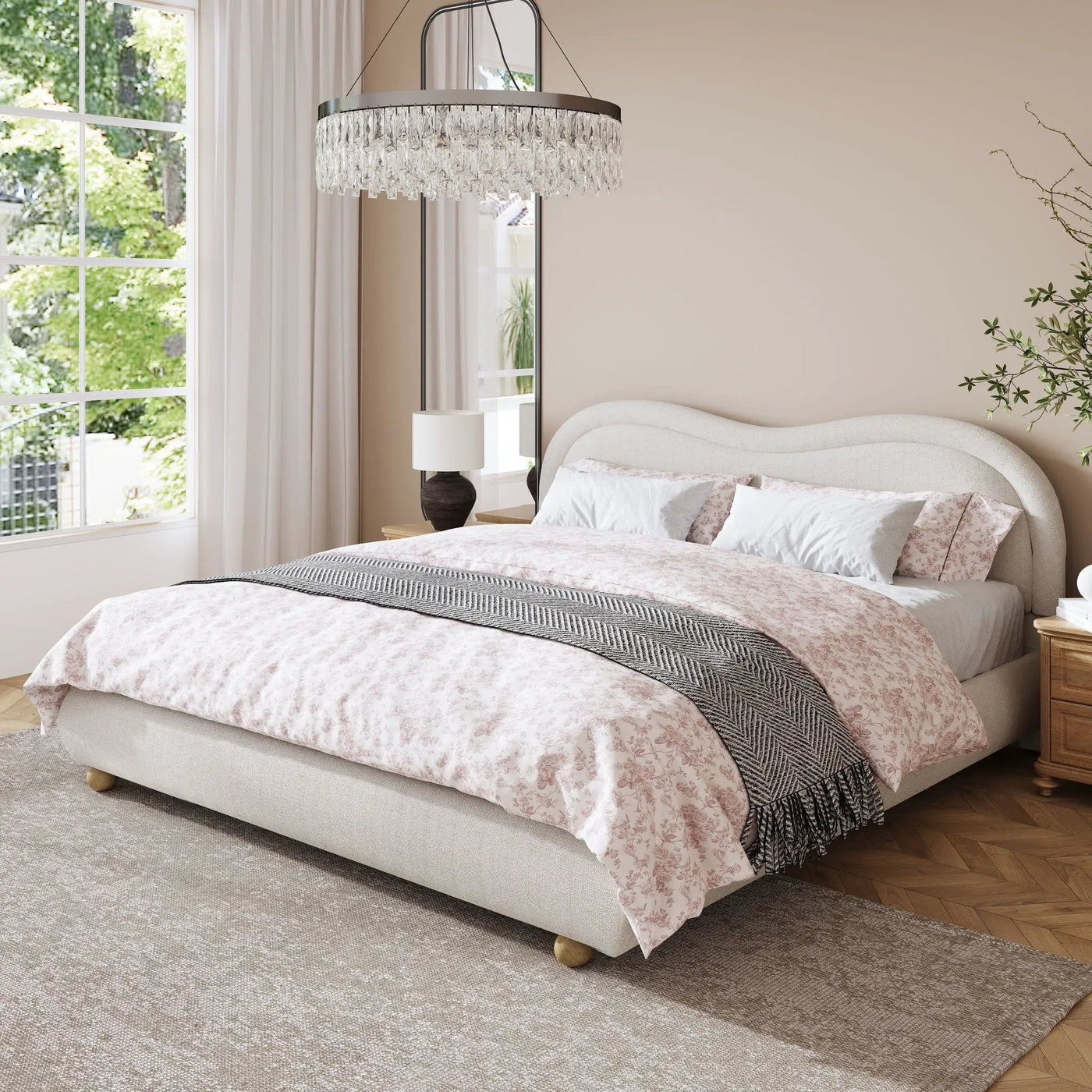 Upholstered Platform Bed Frame With Curved Headboard by HouseOfZazla
