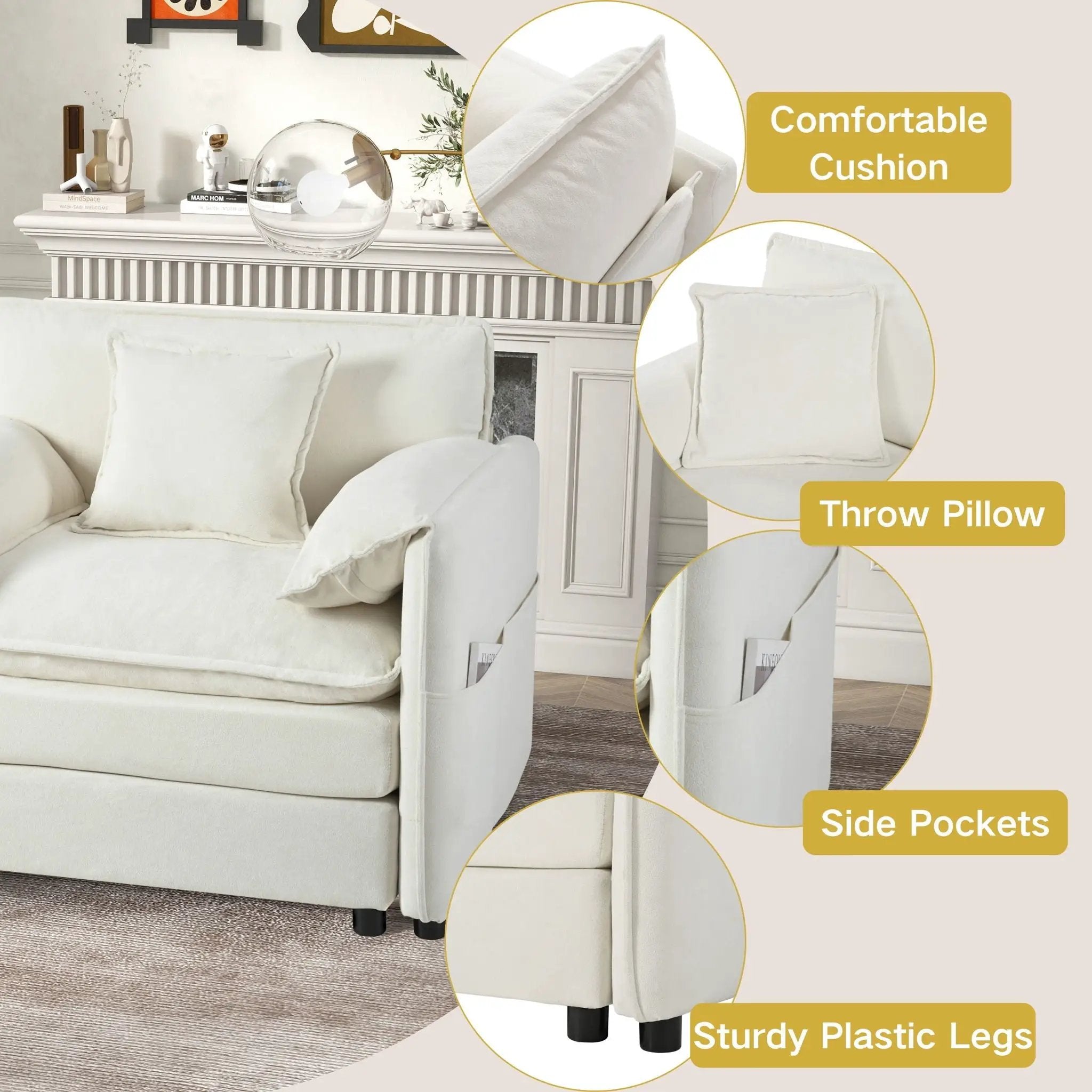 Modern Comfy Deep Seat Modular Sectional Sofa Cloud Couch With Ottoman by Unique Piece Furniture