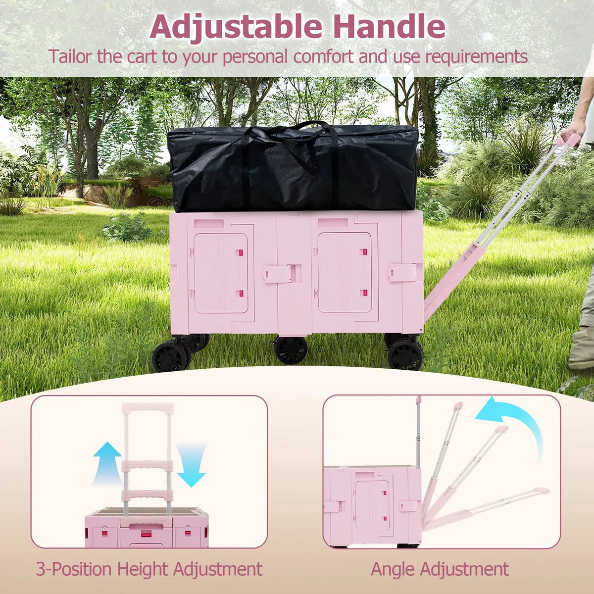 Large Foldable Utility Cart with 2-Tier Storage Crates and Telescoping Handle by DirectDeals