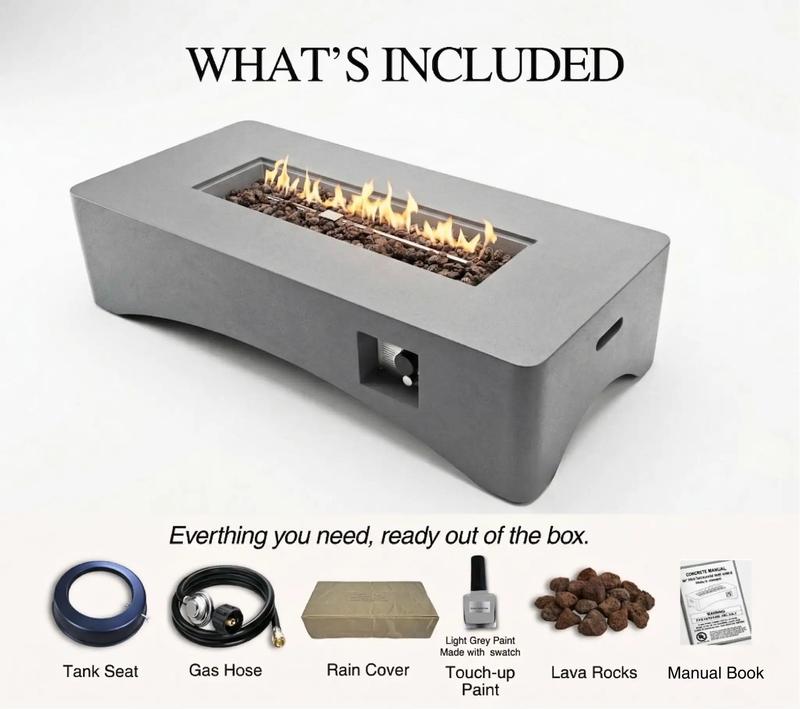 56' Propane Fire Pit Table - Rectangular Outdoor Gas Fire Pit by HouseOfZazla