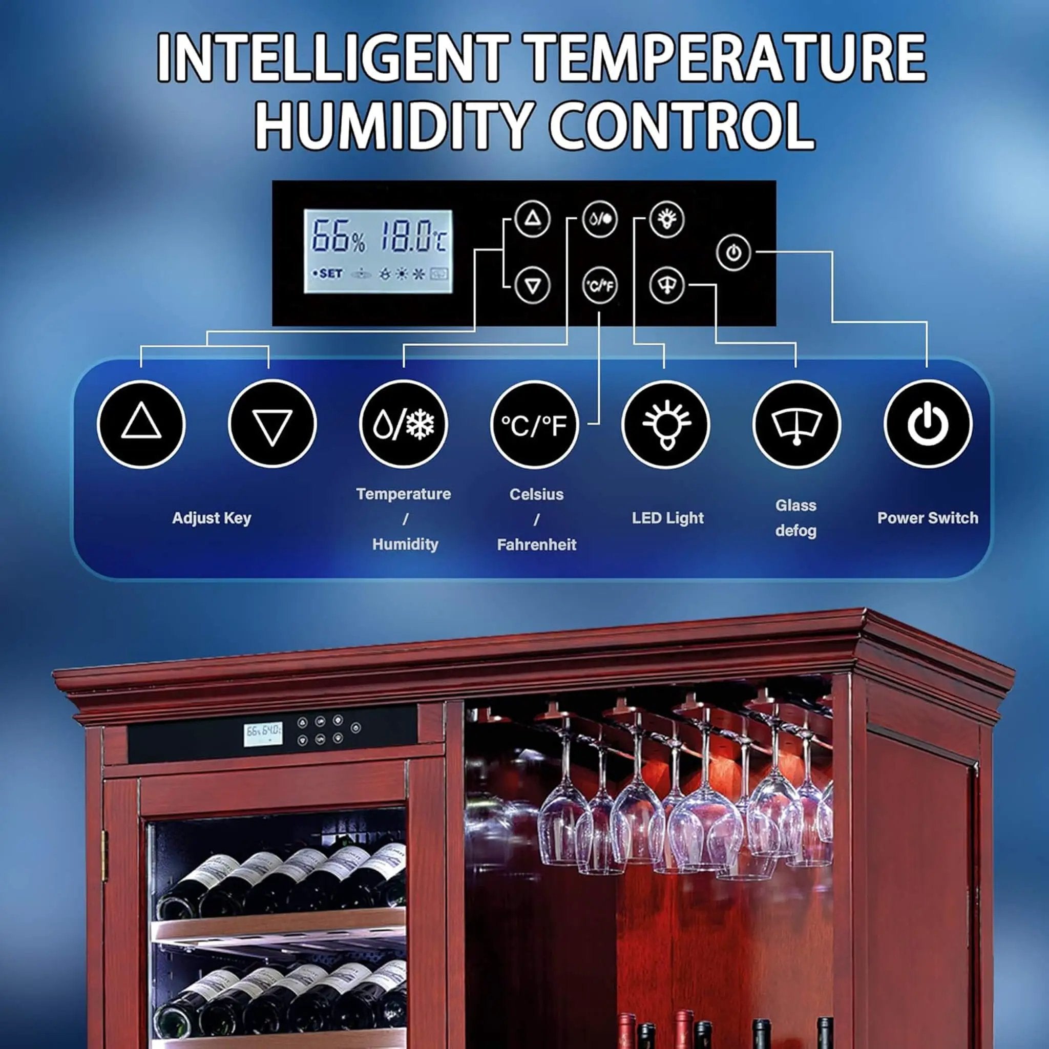Nuvia 158-Bottle Wooden Wine Cooler Cabinet With Adjustable Temperature And Vacuum Insulation Doors (SAK91827) by SAKSBY WHOLESALE