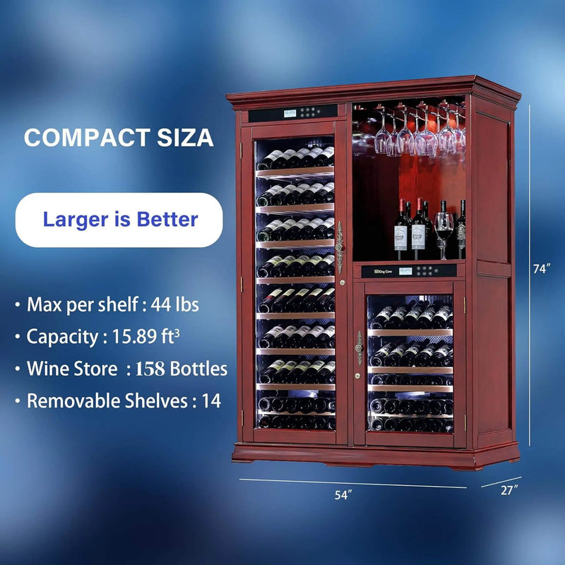 Nuvia 158-Bottle Wooden Wine Cooler Cabinet With Adjustable Temperature And Vacuum Insulation Doors (SAK91827) by SAKSBY WHOLESALE