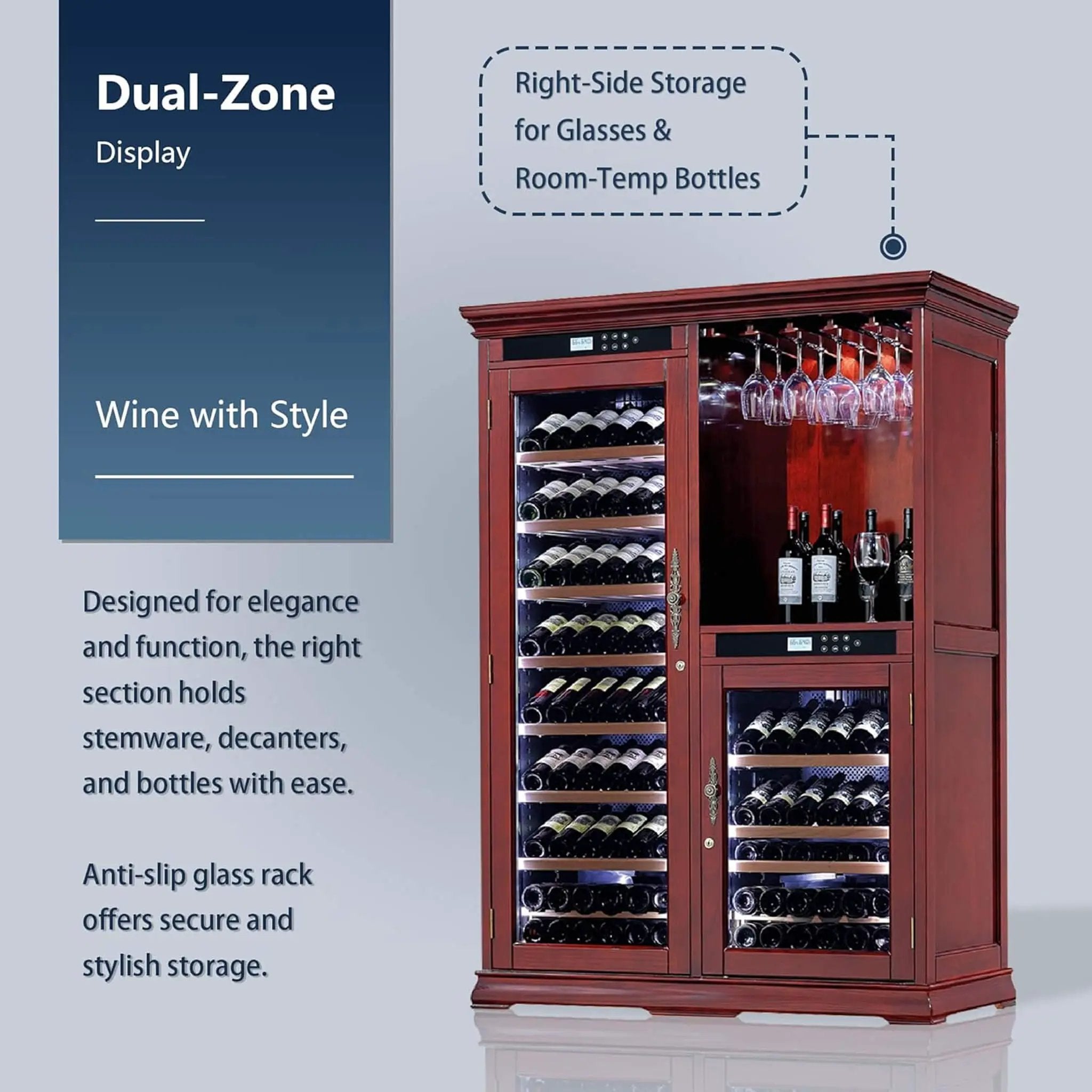 Nuvia 158-Bottle Wooden Wine Cooler Cabinet With Adjustable Temperature And Vacuum Insulation Doors (SAK91827) by SAKSBY WHOLESALE