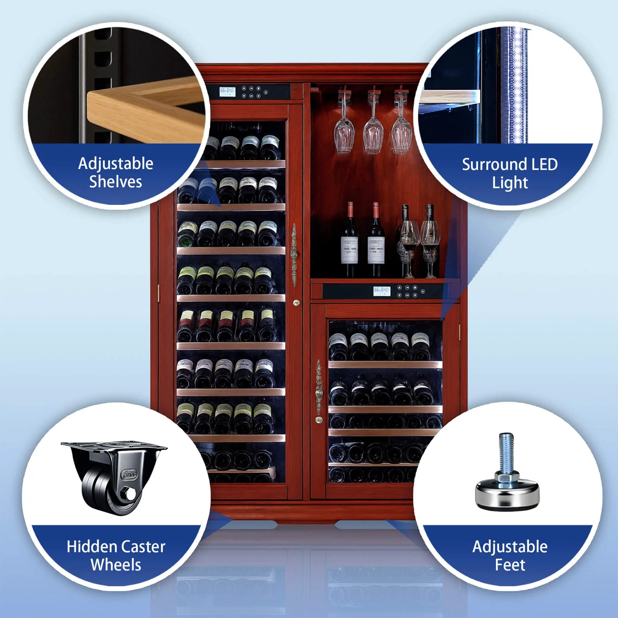 Nuvia 158-Bottle Wooden Wine Cooler Cabinet With Adjustable Temperature And Vacuum Insulation Doors (SAK91827) by SAKSBY WHOLESALE