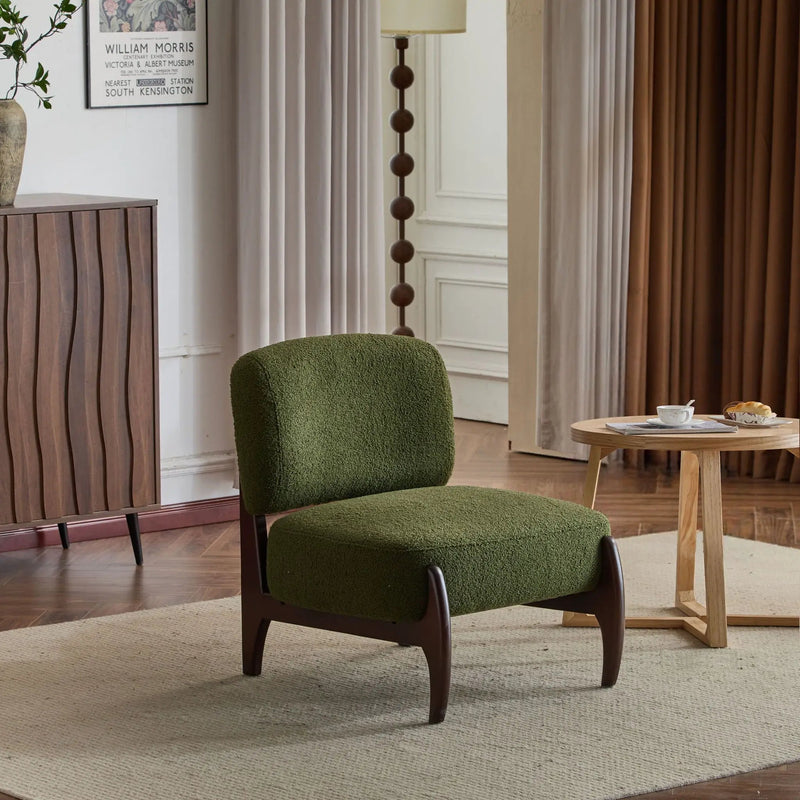 Modern Boucle Lounge Chair With Solid Wood Frame