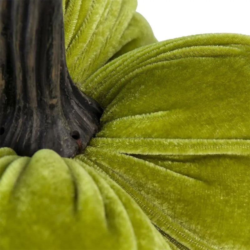 Velvet Weighted Pumpkin With Resin Stem Apple, Pumpkin Ornament Decor For Holiday Harvest Festival Fall Festival & Thanksgiving (Set of 2) - Green by HouseOfZazla