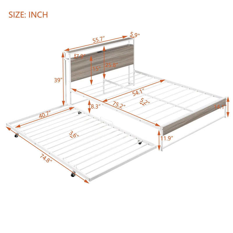 Platform Bed Frame With Trundle, USB Ports And Slat Support, No Box Spring Needed by HouseOfZazla