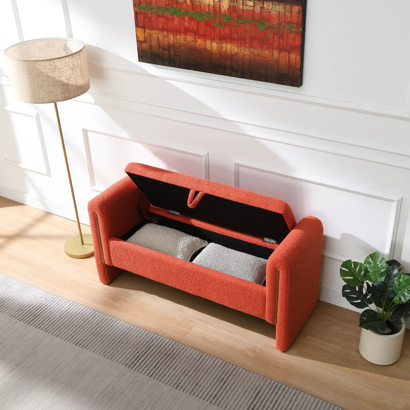 Modern Teddy Upholstered Large Bed End Bench With Arms And Storage by HouseOfZazla