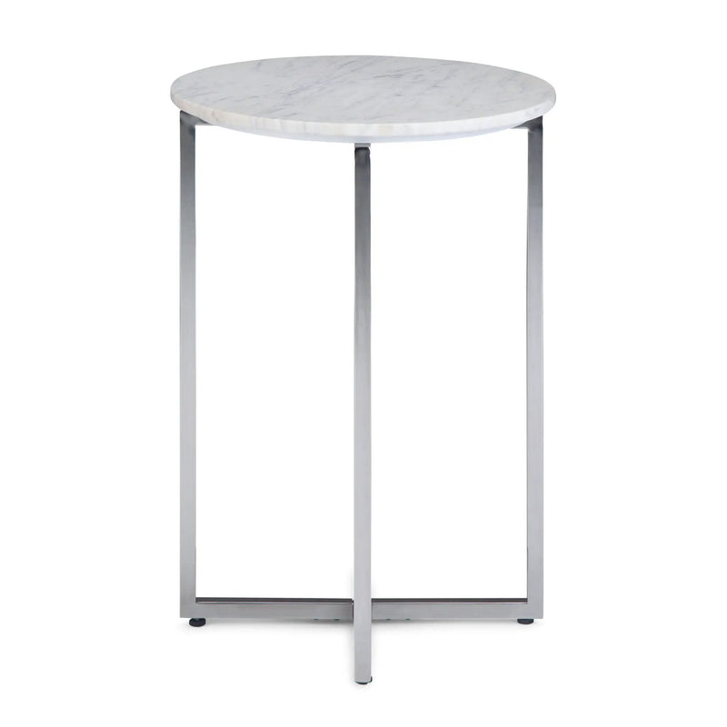 Marsden - Side Table With Polished Base - White / Silver by HouseOfZazla