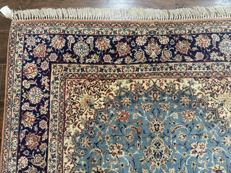 Light Blue Persian Isfahan Rug 5x8, Floral Medallion, Wool on Silk Foundation, Very Fine 530 KPSI, Handmade Carpet by Jewel Rugs