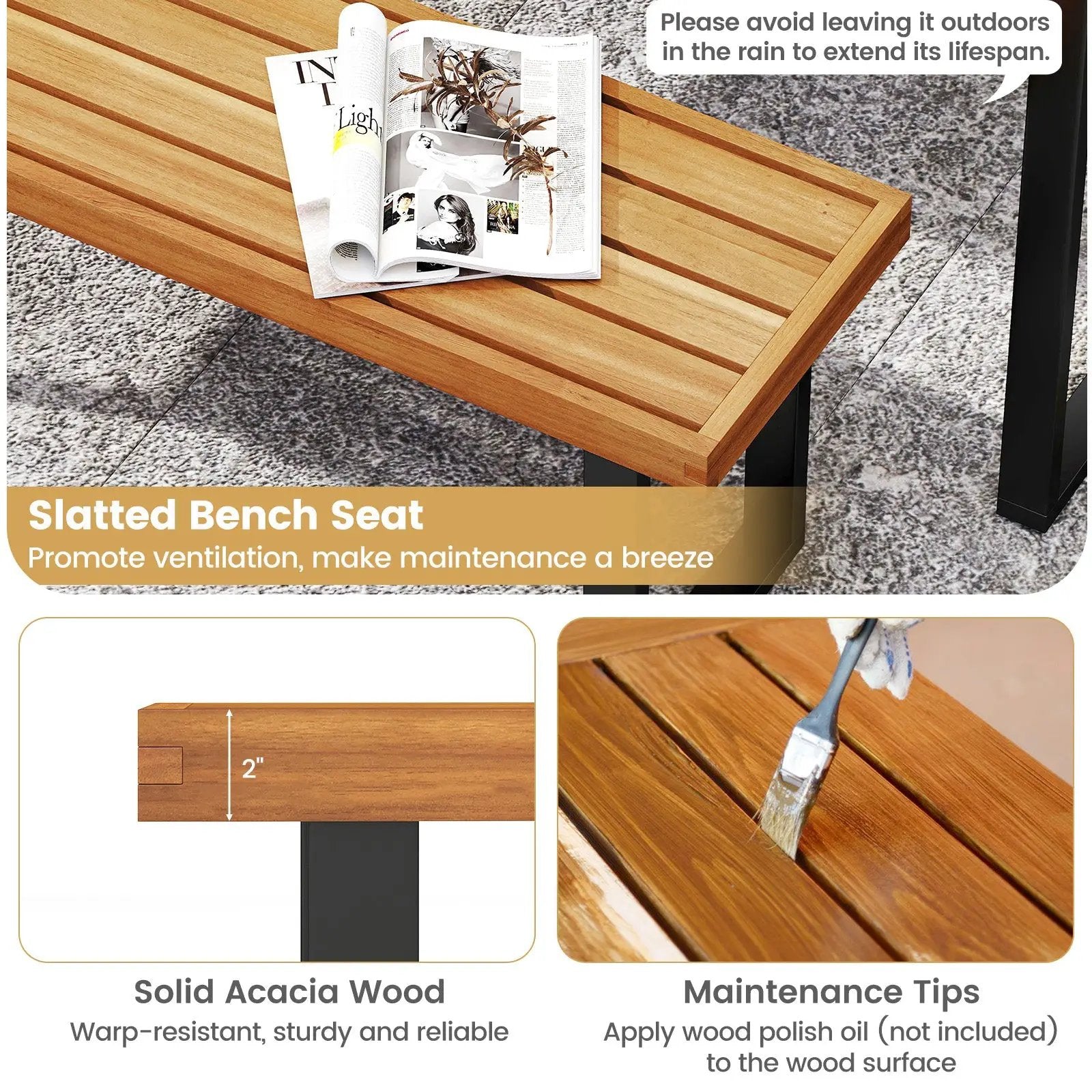 Acacia Wood Outdoor Bench 48 Inch Long Patio Dining Bench by DirectDeals