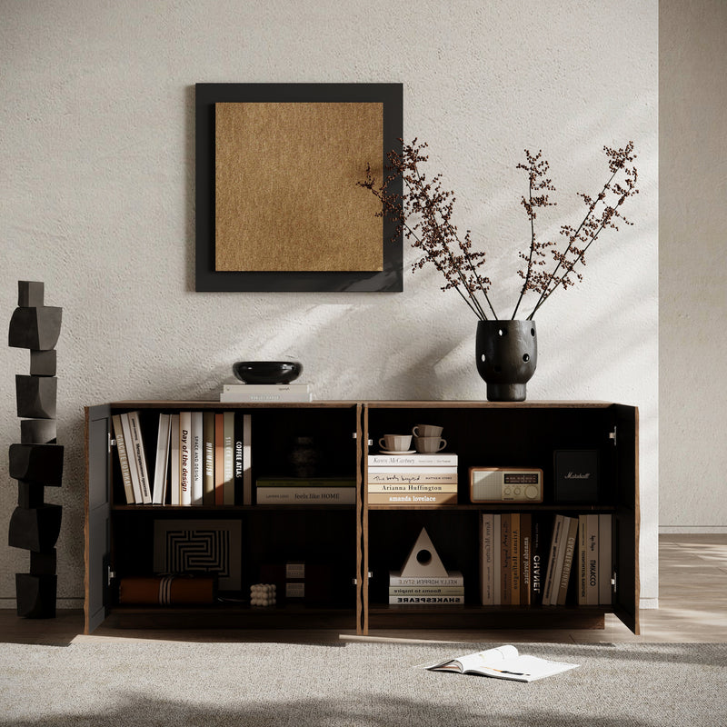 Walnut Buffet Cabinet with Storage - 4-Door Modern Sideboard, photo 4 of 10