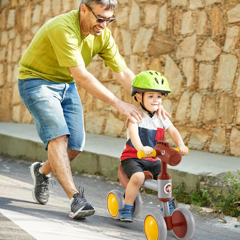 Baby Balance Bike No Pedal 4-Wheel Bicycle-Brown by DirectDeals