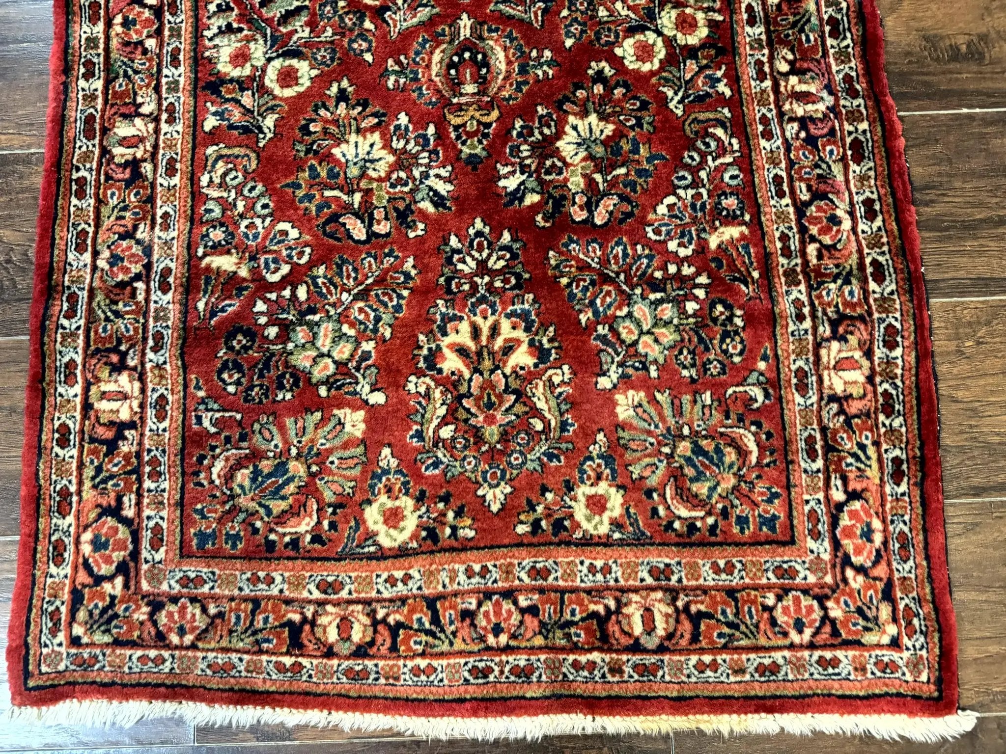 Red Persian Sarouk Rug 3 x 5.8, Antique Wool Carpet, 210 KPSI by Jewel Rugs