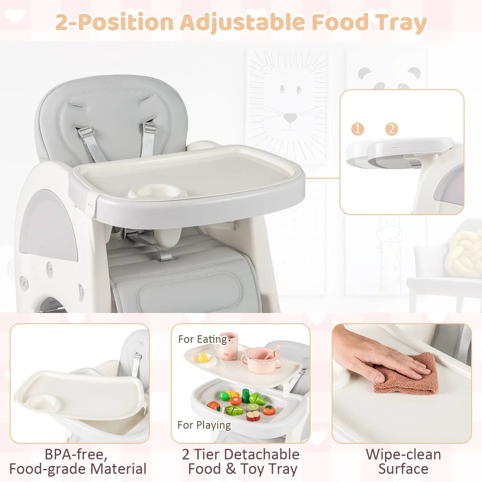 Convertible Baby High Chair with Double-layer Tray and Adjustable Backrest by DirectDeals