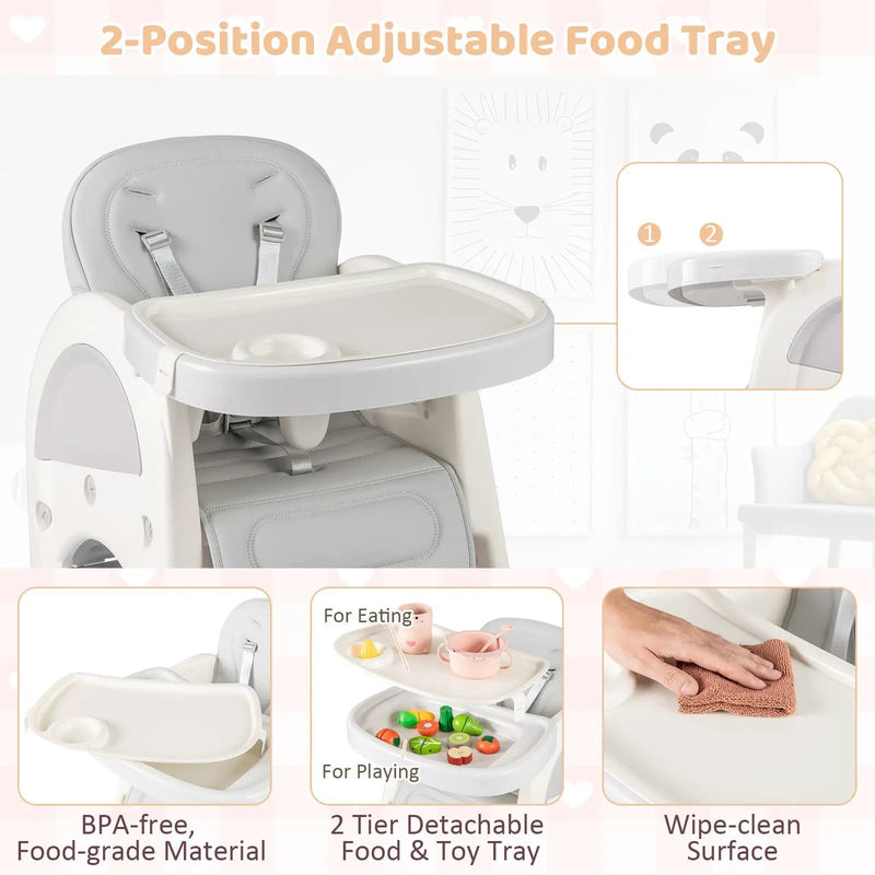 Convertible Baby High Chair with Double-layer Tray and Adjustable Backrest by DirectDeals