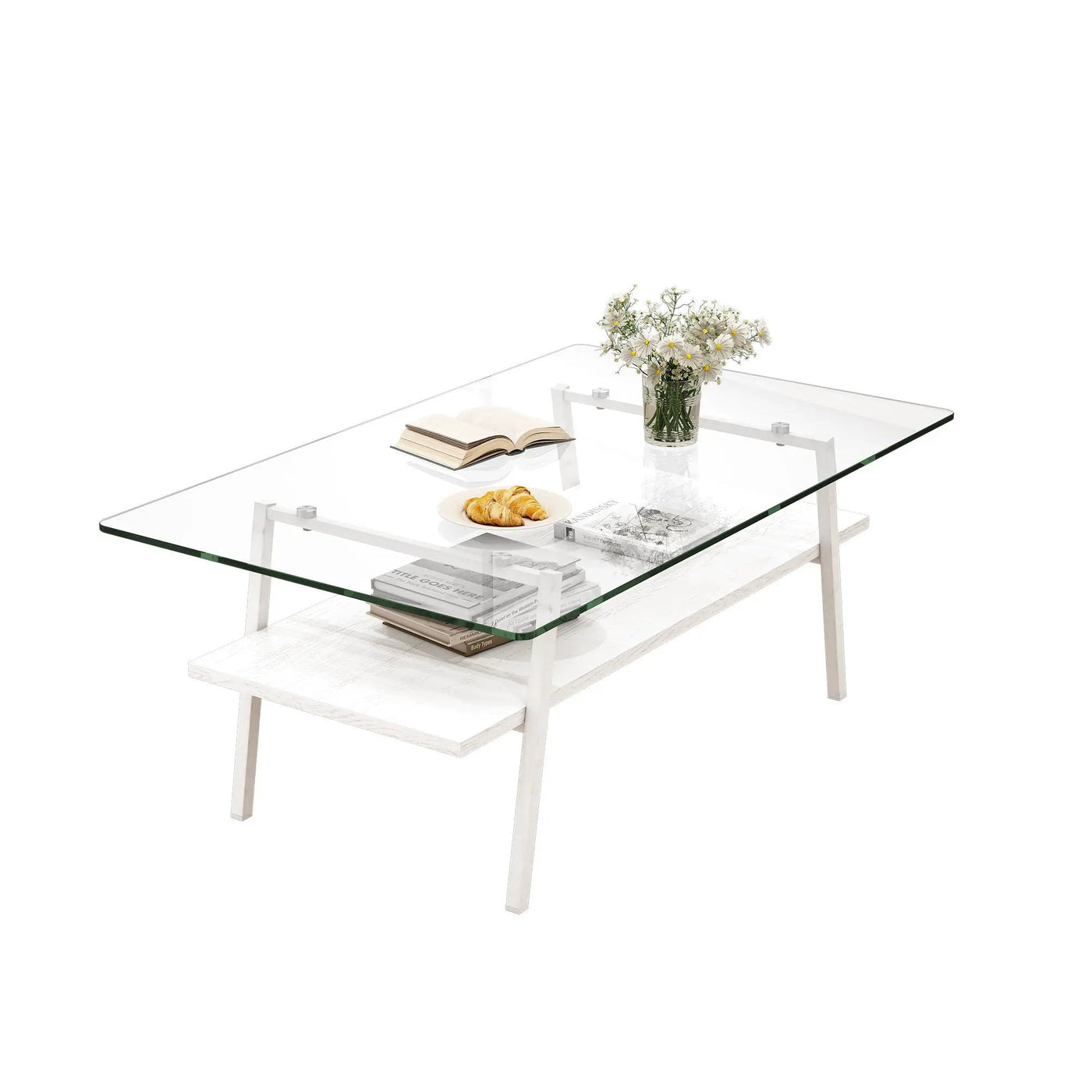 Rectangle Coffee Table, Tempered Glass Tabletop With Metal Legs, Modern Table For Living Room by HouseOfZazla