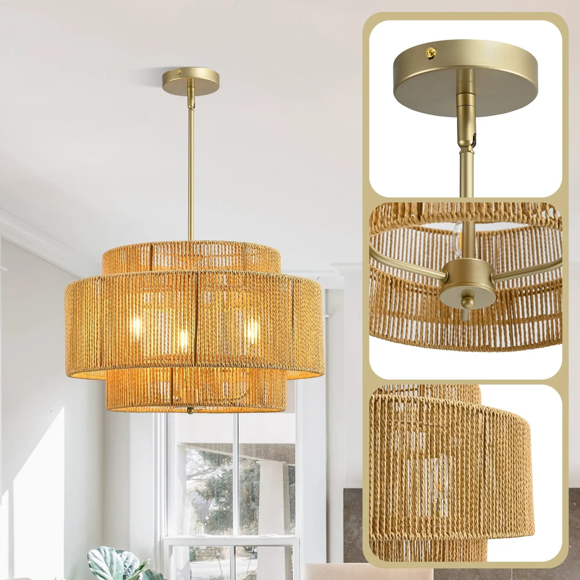 Boho Rattan 3-Light Chandelier by HouseOfZazla