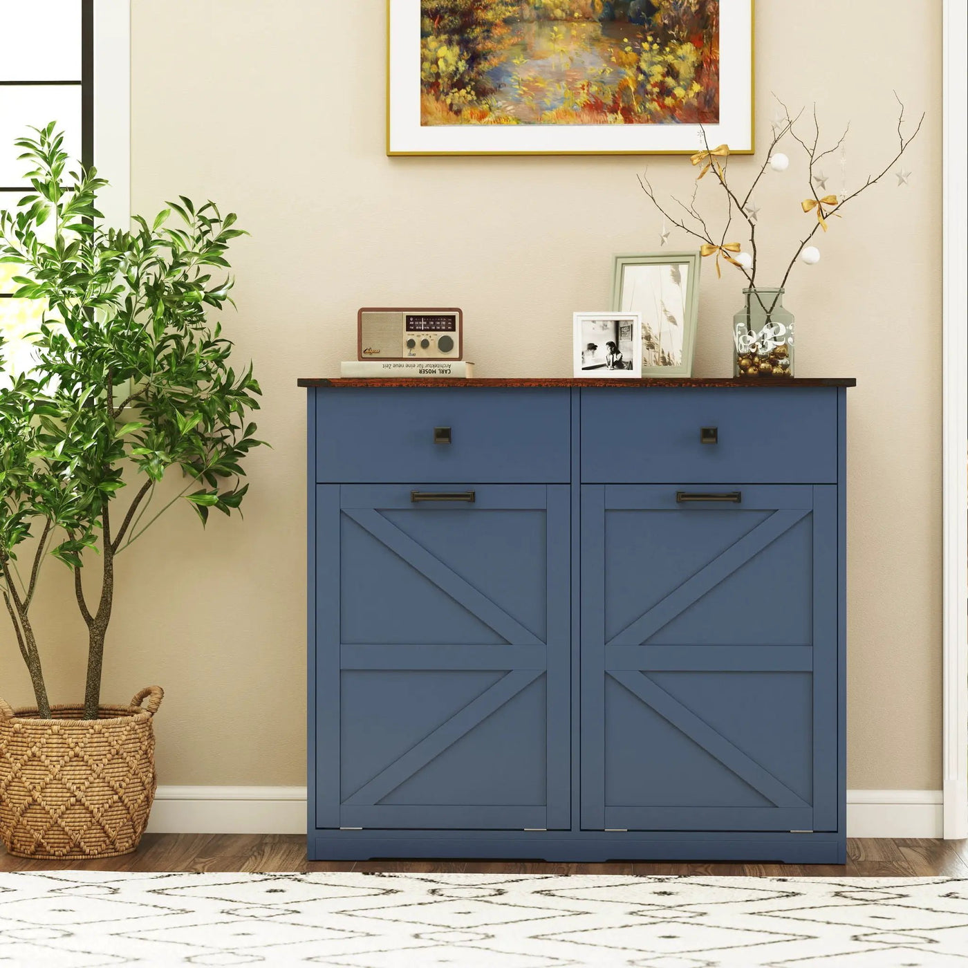 Double Tilt Out Trash Cabinet With Hideaway Drawer And Barn Door Style by HouseOfZazla
