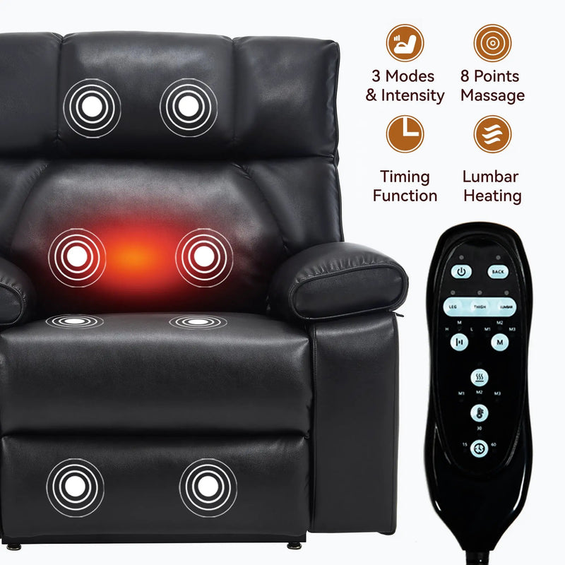 Black Leatheraire Heat Massage Recliner by HouseOfZazla