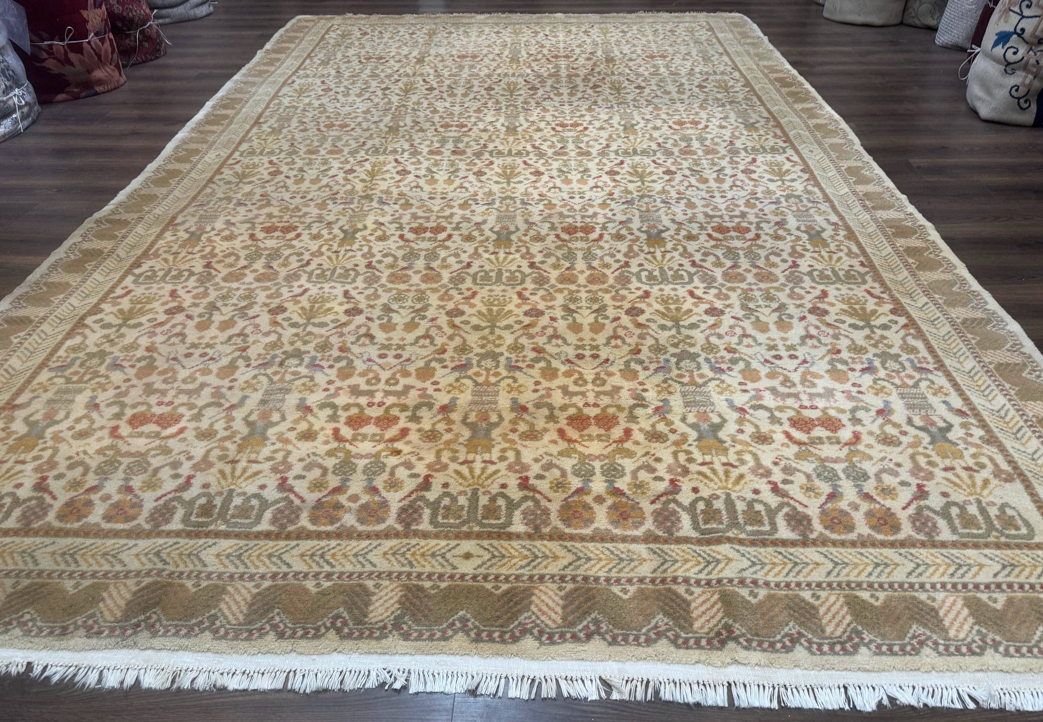 Large Spanish Portuguese Rug 9x15, Beige, Vintage, Allover Pattern, Wool by Jewel Rugs