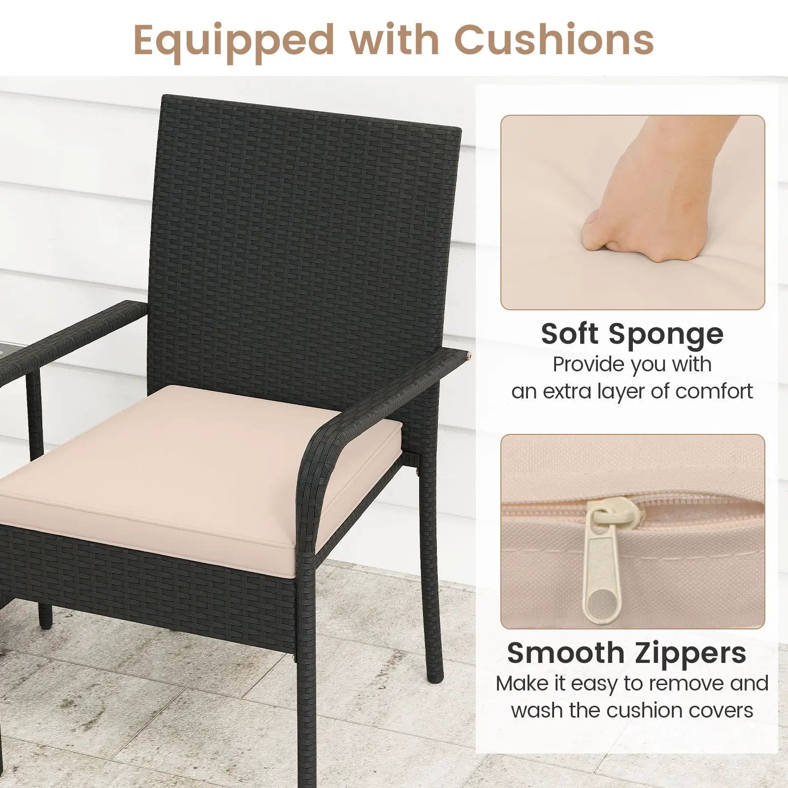 3 Piece Patio Furniture Set with Seat Cushions and Tempered Glass Tabletop by DirectDeals