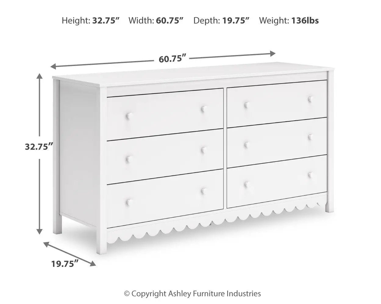Hallityn - Six Drawer Dresser - White by Unique Piece Furniture