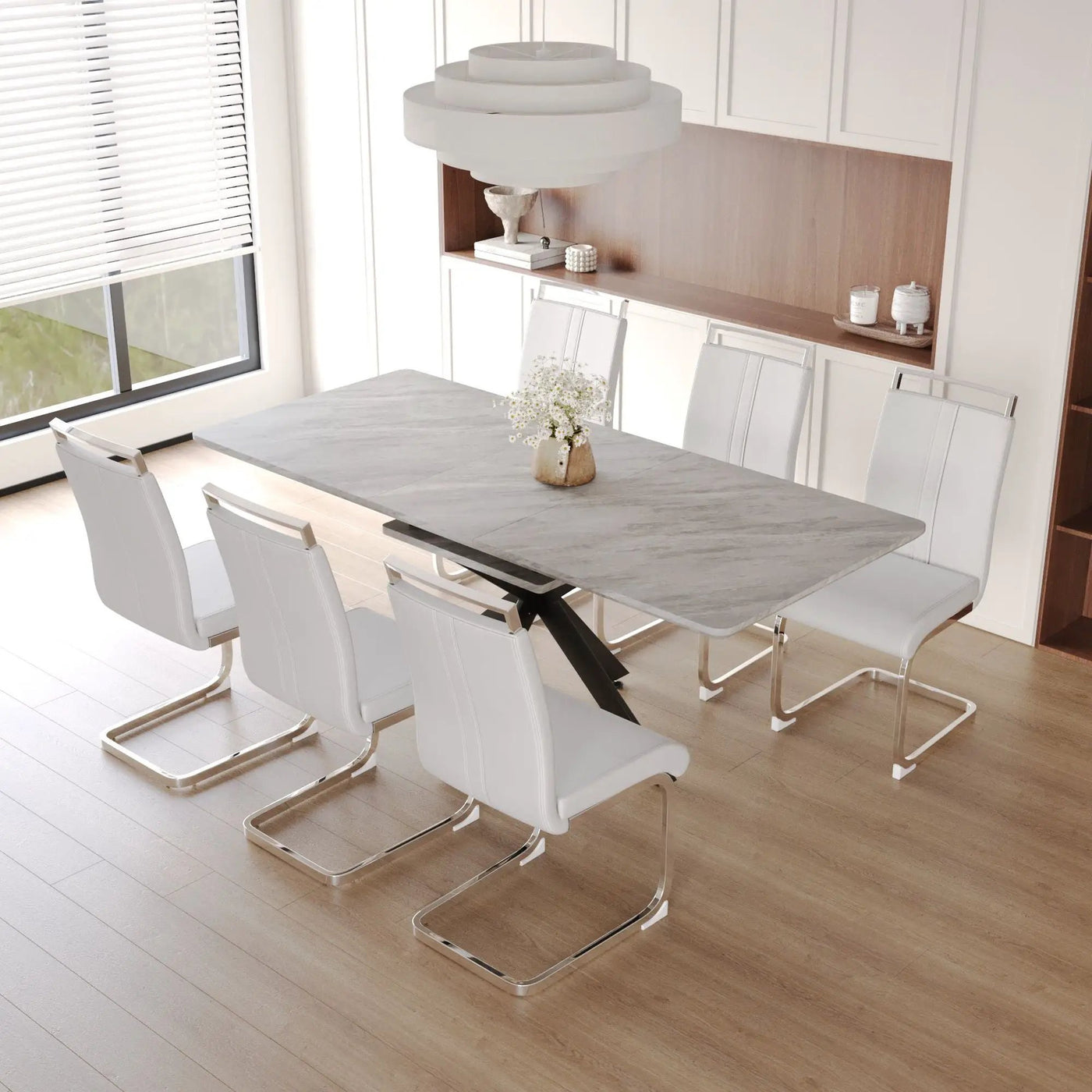 Modern Extendable Dining Table Set With Soft Padded Armless Chairs by HouseOfZazla