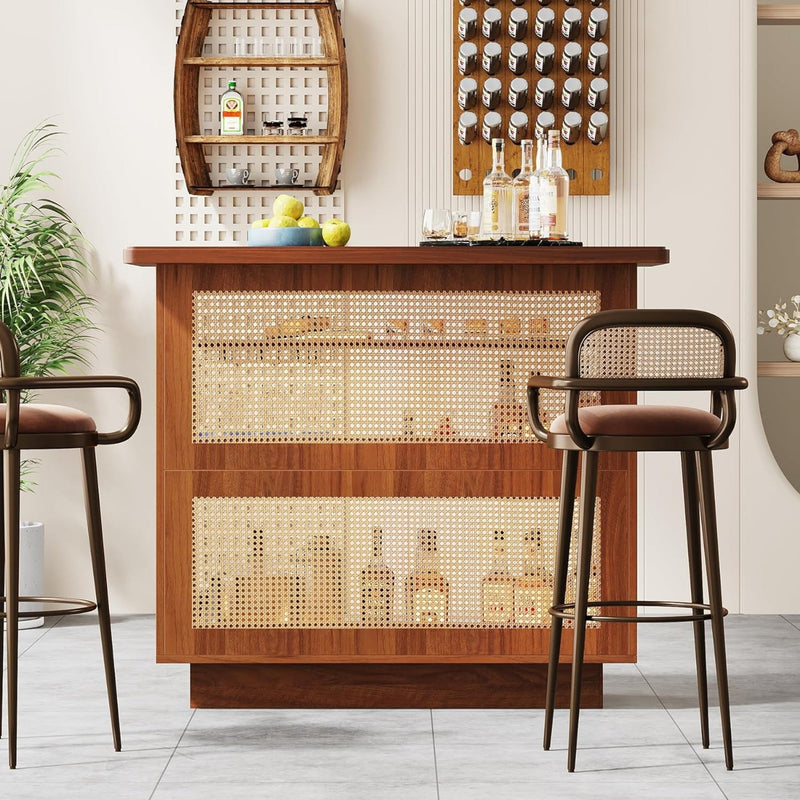 Farmhouse Rattan Bar Unit with Ample Storage - Caramel Brown, photo 7 of 10