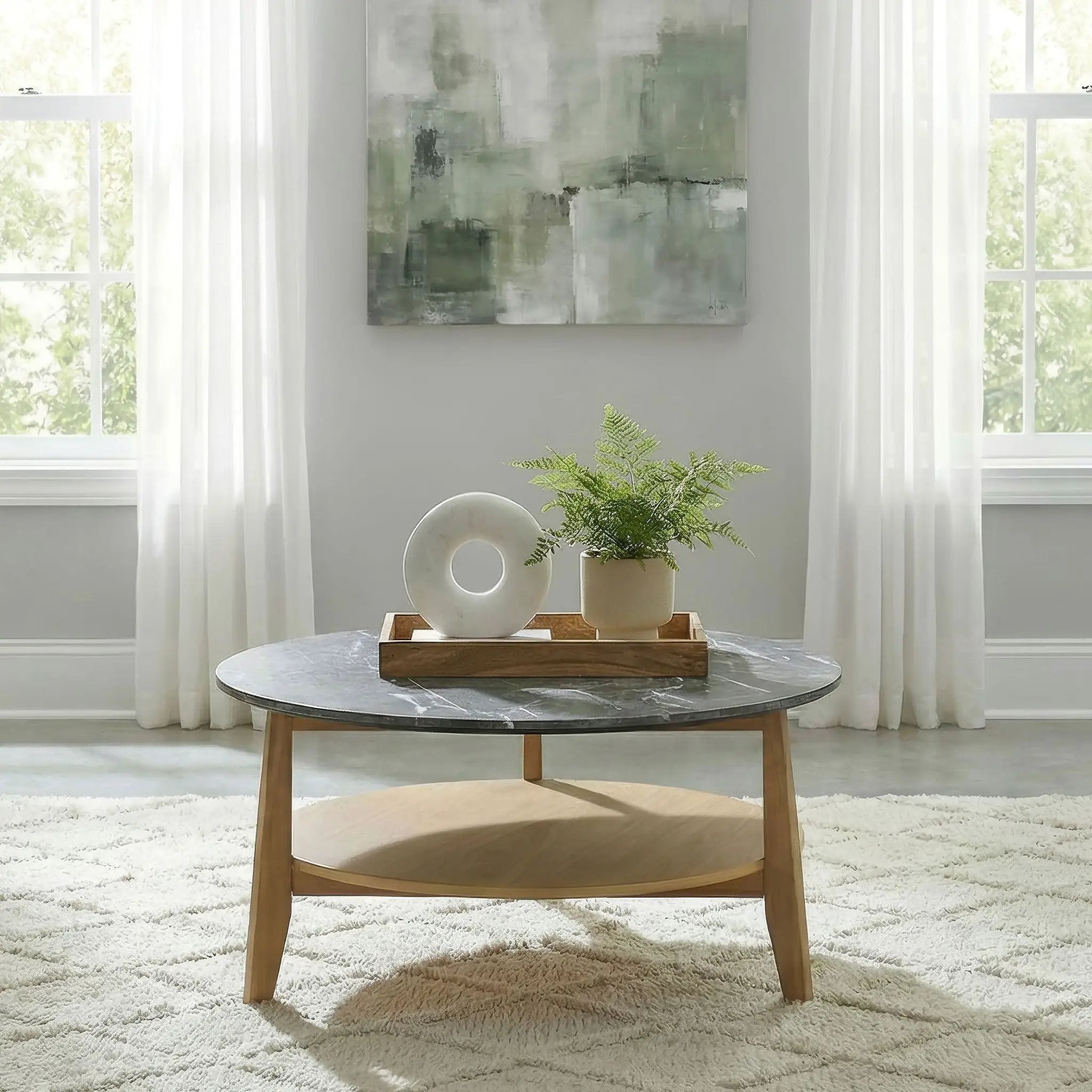 Bradley Round SmartTop Cocktail Coffee Table Grey and Natural by Unique Piece Furniture
