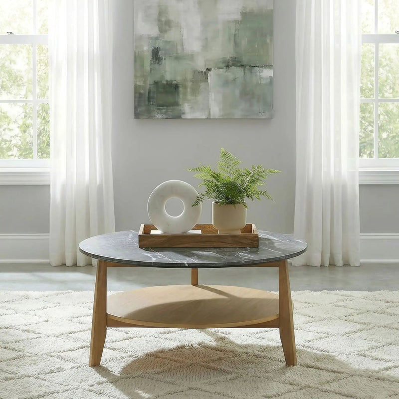Bradley Round SmartTop Cocktail Coffee Table Grey and Natural by Unique Piece Furniture
