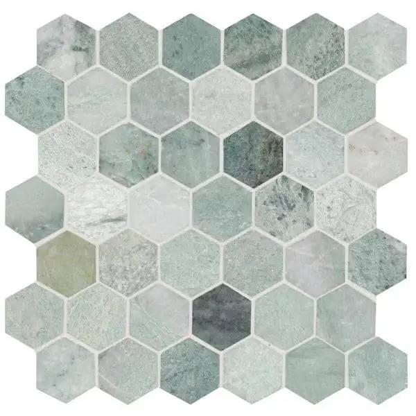 Open Box MSI Icelandic Green 2 in. Hexagon 12 in. x 12 in. x 0.38 in. Polished Marble Mesh-Mounted Mosaic Tile (9.8 sq. ft./case)