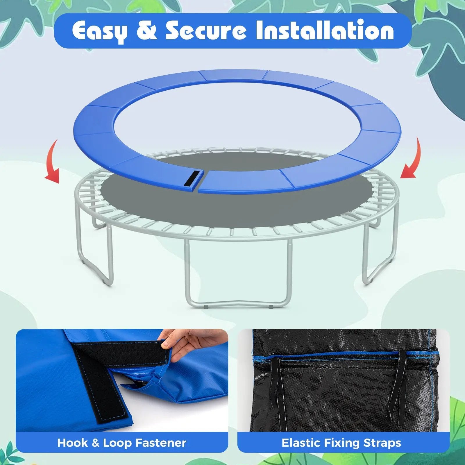 8-16 FT Trampoline Pad Replacement Safety Pad with Fixing Straps (Blue) by DirectDeals