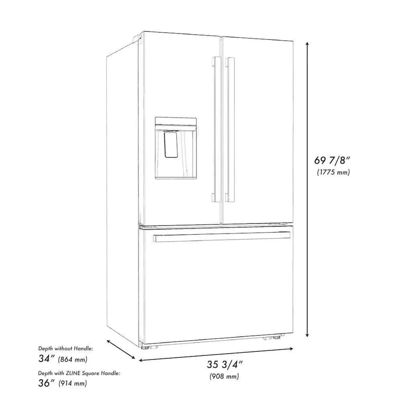 ZLINE 36" Refrigerator, Water, Ice Dispenser, Fingerprint Resistant, RSMZ-W-36-FG by Farmhouse Kitchen and Bath