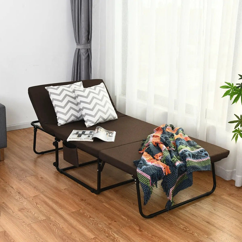 Folding Guest Sleeper Bed w/6 Position Adjustment-Brown by DirectDeals