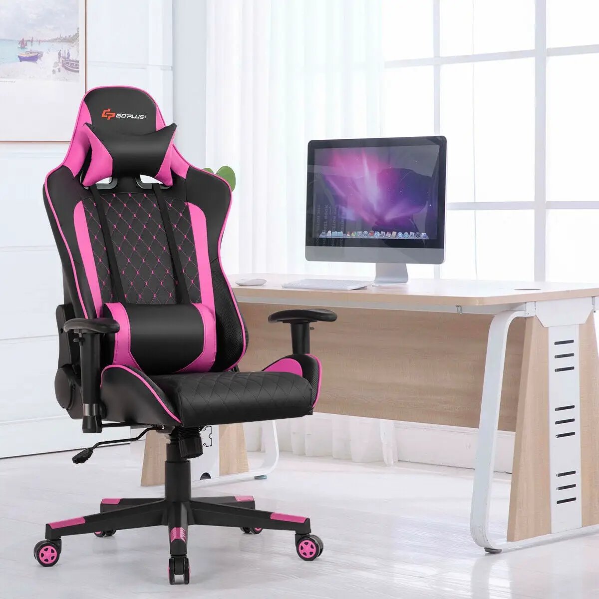 Massage Gaming Chair with Lumbar Support and Headrest by DirectDeals