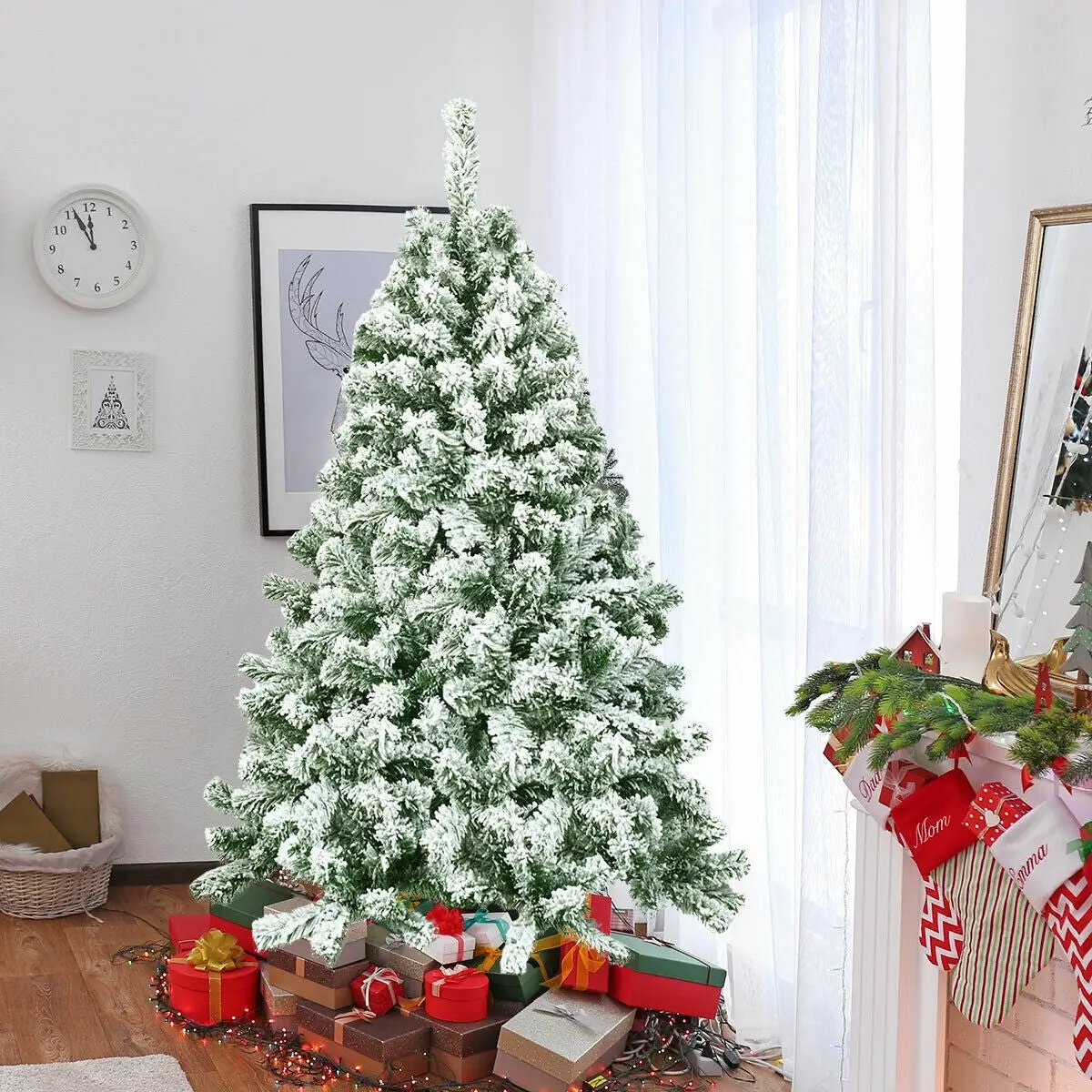 4.5 Feet Snow Flocked Artificial Christmas Tree with 400 Tips by DirectDeals