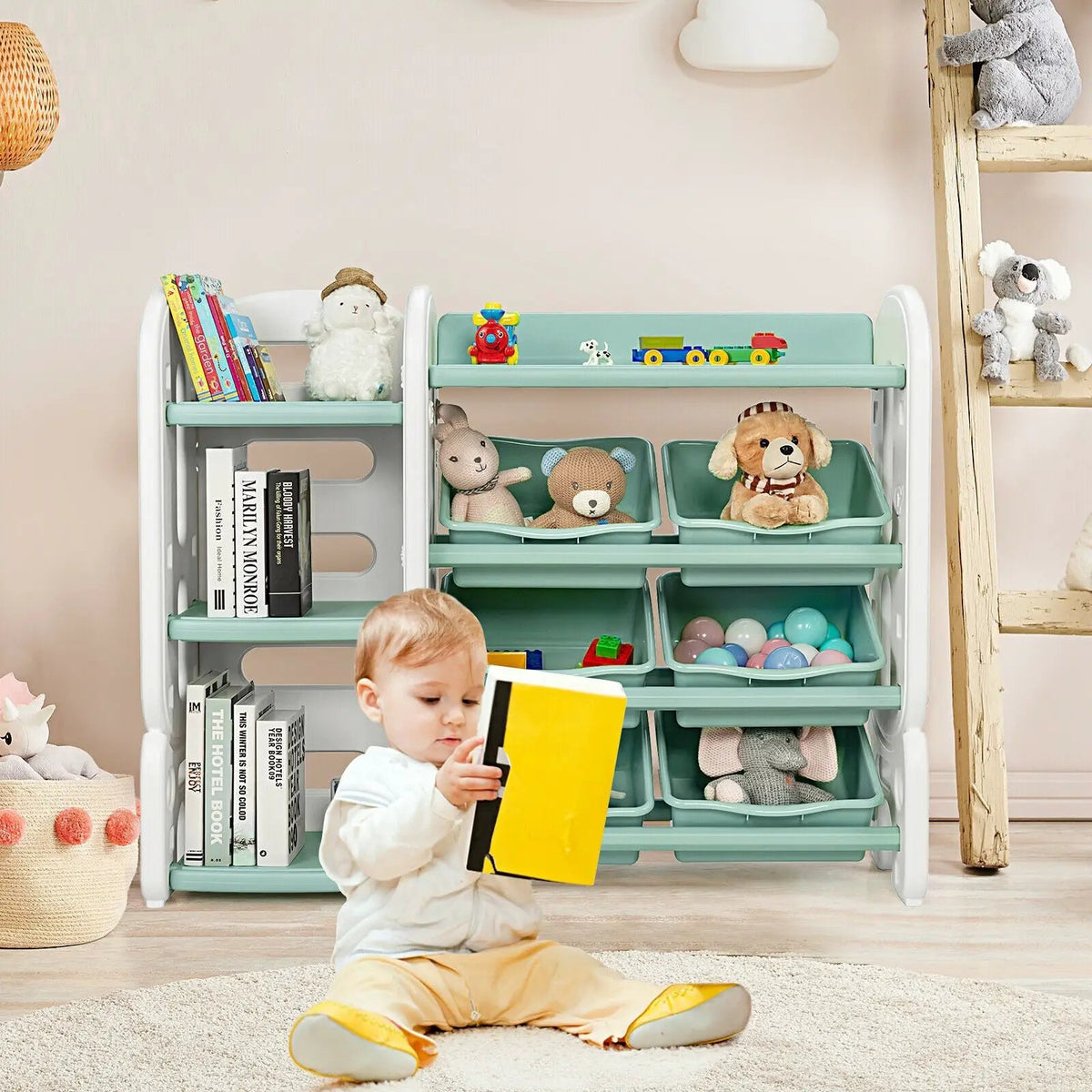 Kids Toy Storage Organizer with Bins and Multi-Layer Shelf for Bedroom Playroom by DirectDeals