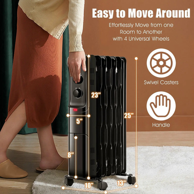 1500W Oil Filled Portable Radiator Space Heater with Adjustable Thermostat by DirectDeals