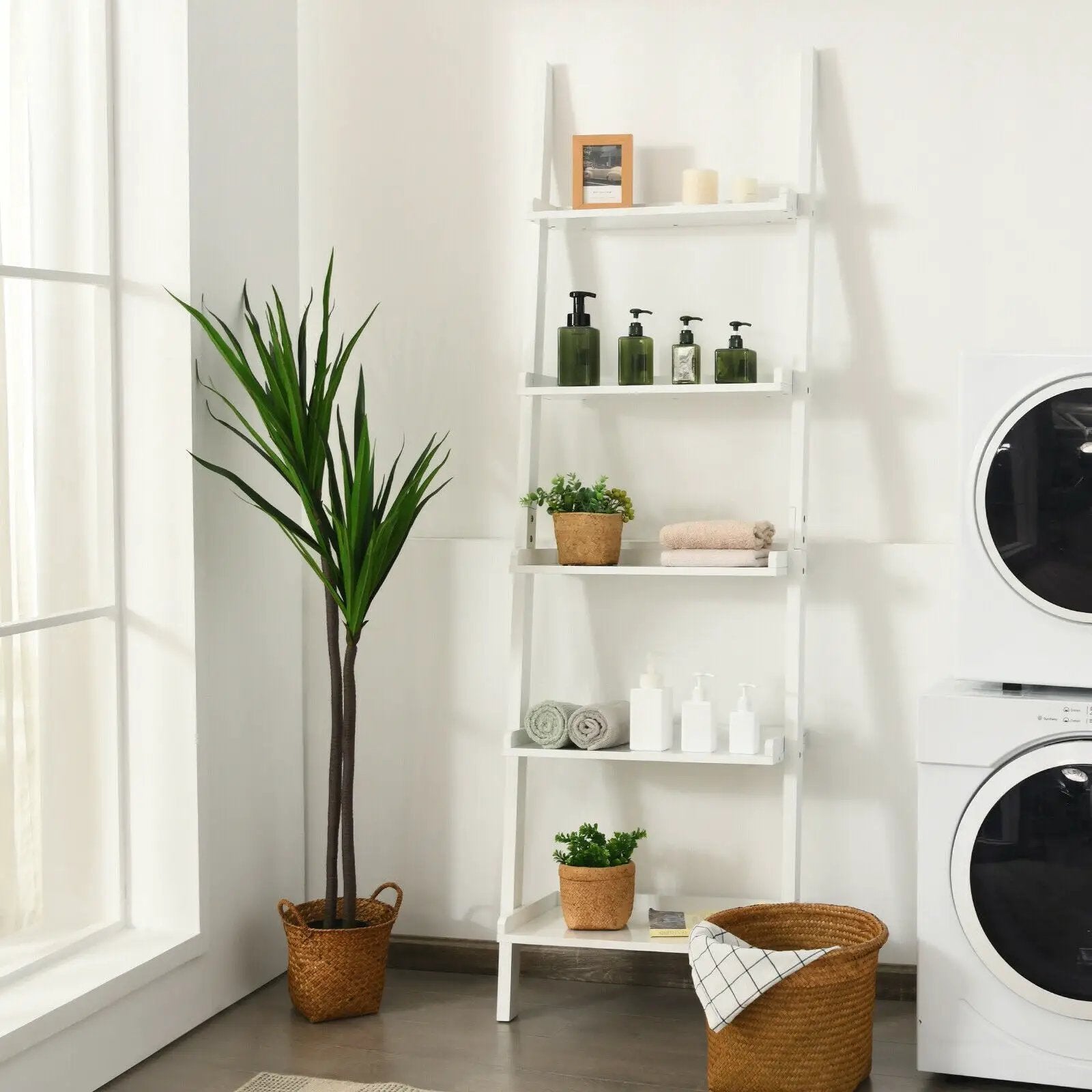 5-Tier Wall-leaning Ladder Shelf Display Rack for Plants and Books by DirectDeals