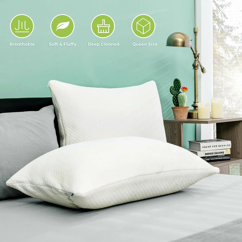 Set of 2 28 x18 Inch Shredded Memory Foam Bed Pillows with Bamboo Cooling Cover by DirectDeals