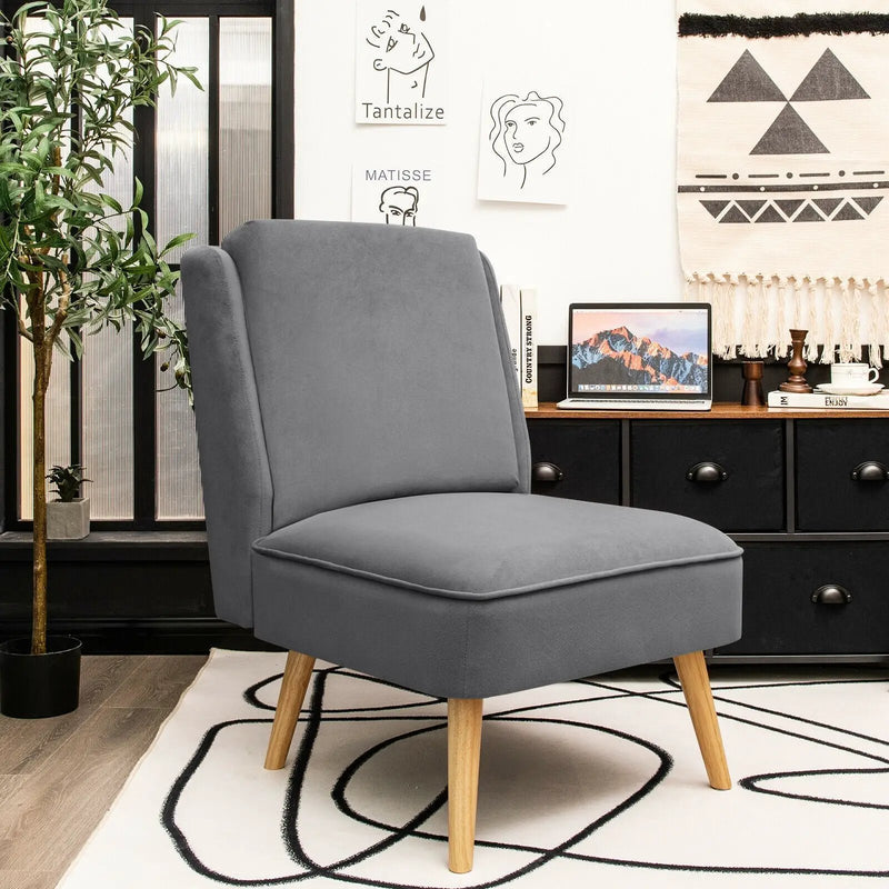 Velvet Accent Armless Side Chair with Rubber Wood Legs for Bedroom by DirectDeals