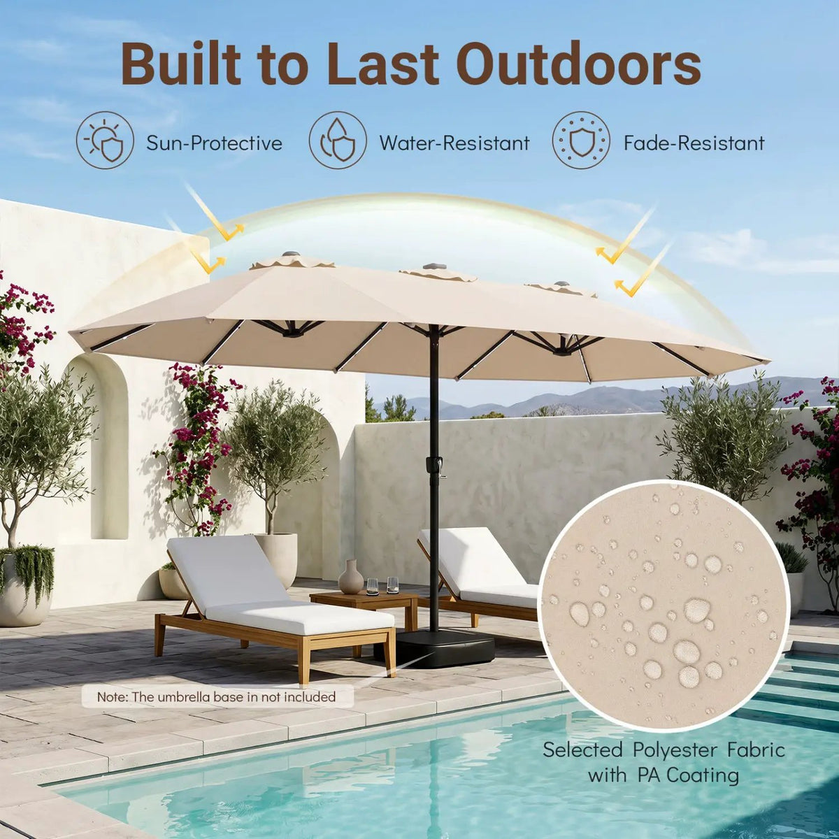 15.5 ft Patio Umbrella with Solar LED Lights & Crank by DirectDeals