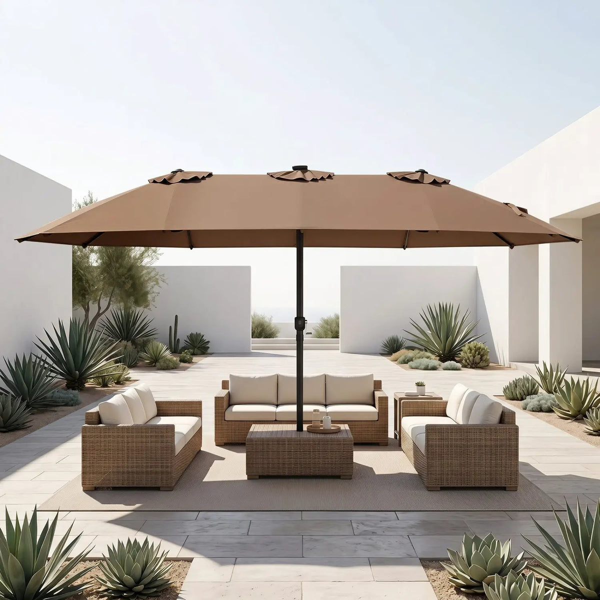 15.5 ft Patio Umbrella with Solar LED Lights & Crank by DirectDeals