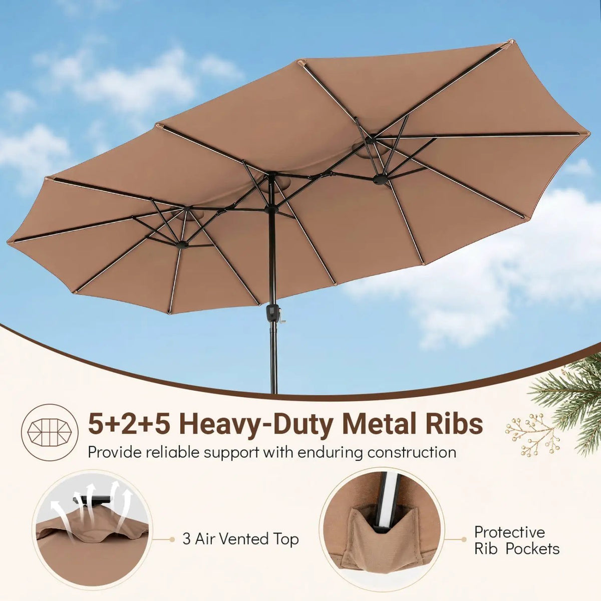 15.5 ft Patio Umbrella with Solar LED Lights & Crank by DirectDeals