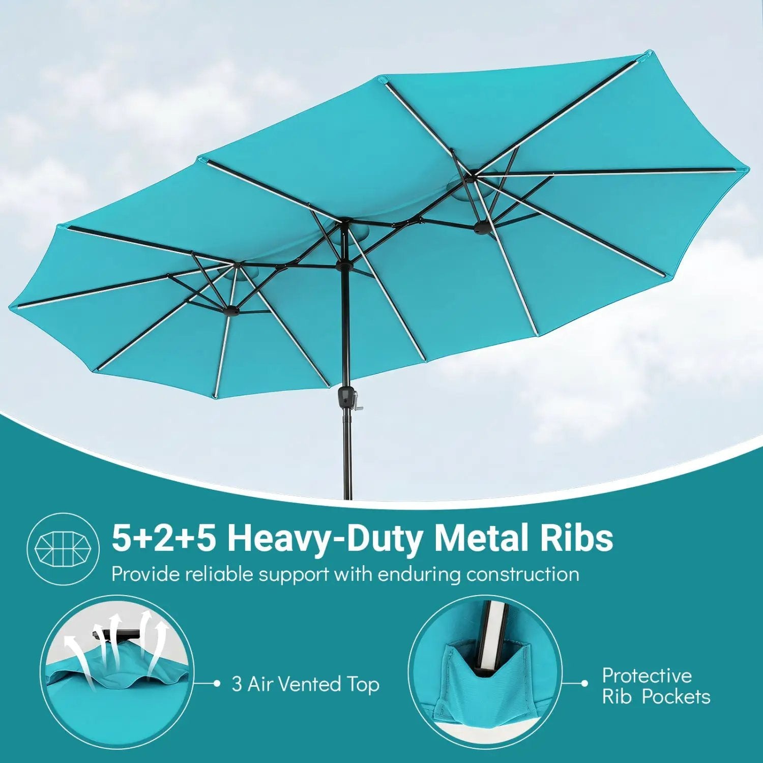 15.5 ft Patio Umbrella with Solar LED Lights & Crank by DirectDeals