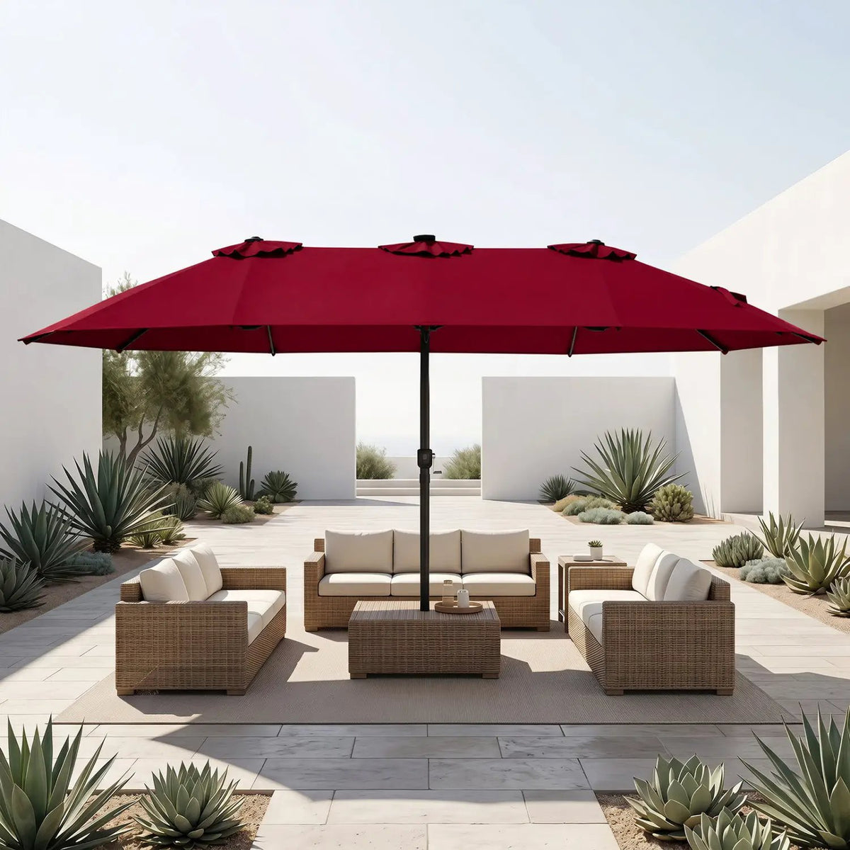 15.5 ft Patio Umbrella with Solar LED Lights & Crank by DirectDeals