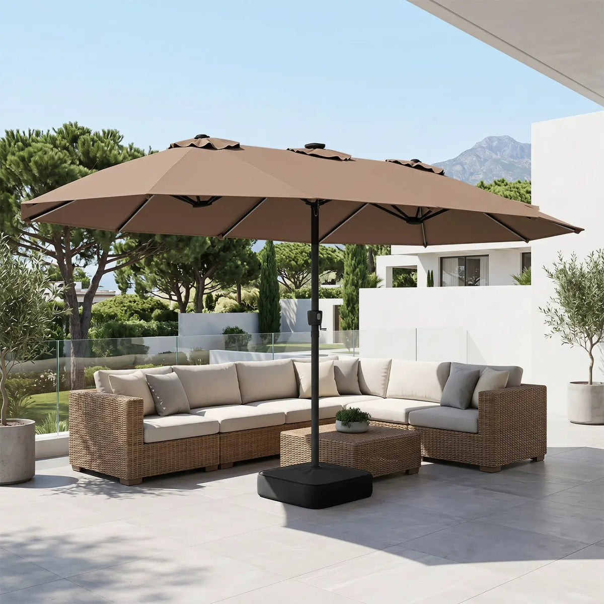 15.5 ft Patio Umbrella with Solar LED Lights and Base by DirectDeals