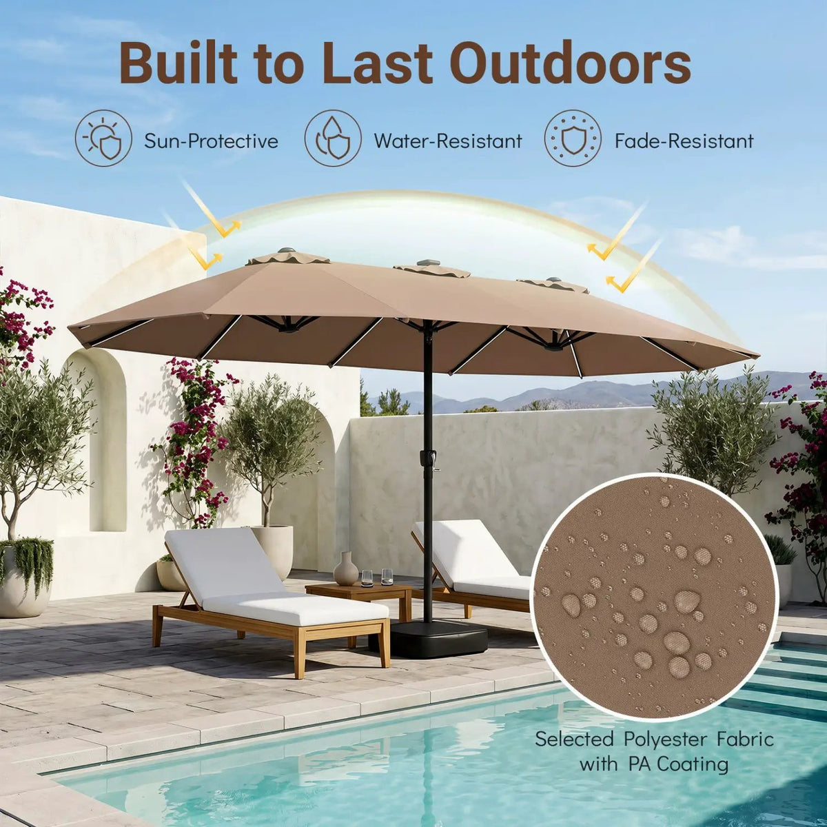 15.5 ft Patio Umbrella with Solar LED Lights and Base by DirectDeals
