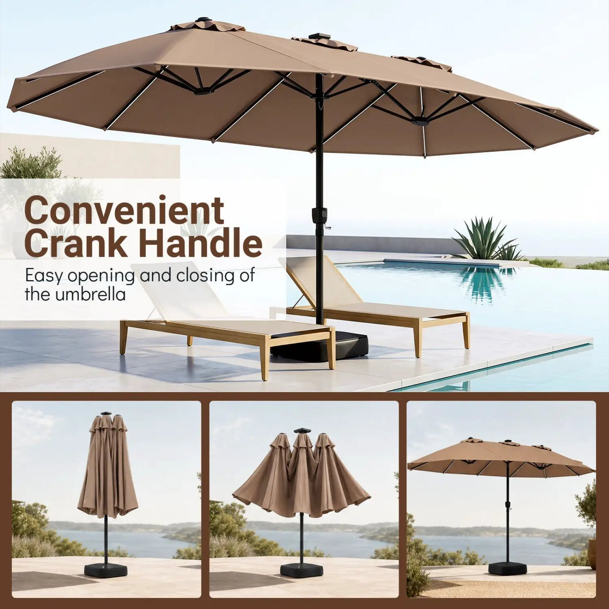 15.5 ft Patio Umbrella with Solar LED Lights and Base by DirectDeals